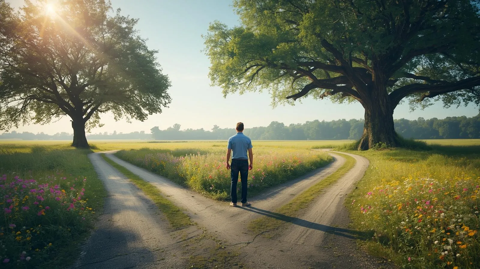 foreclosure_paths_forward Man standing at a crossroads with two paths, symbolizing foreclosure options and decisions for New Jersey homeowners.