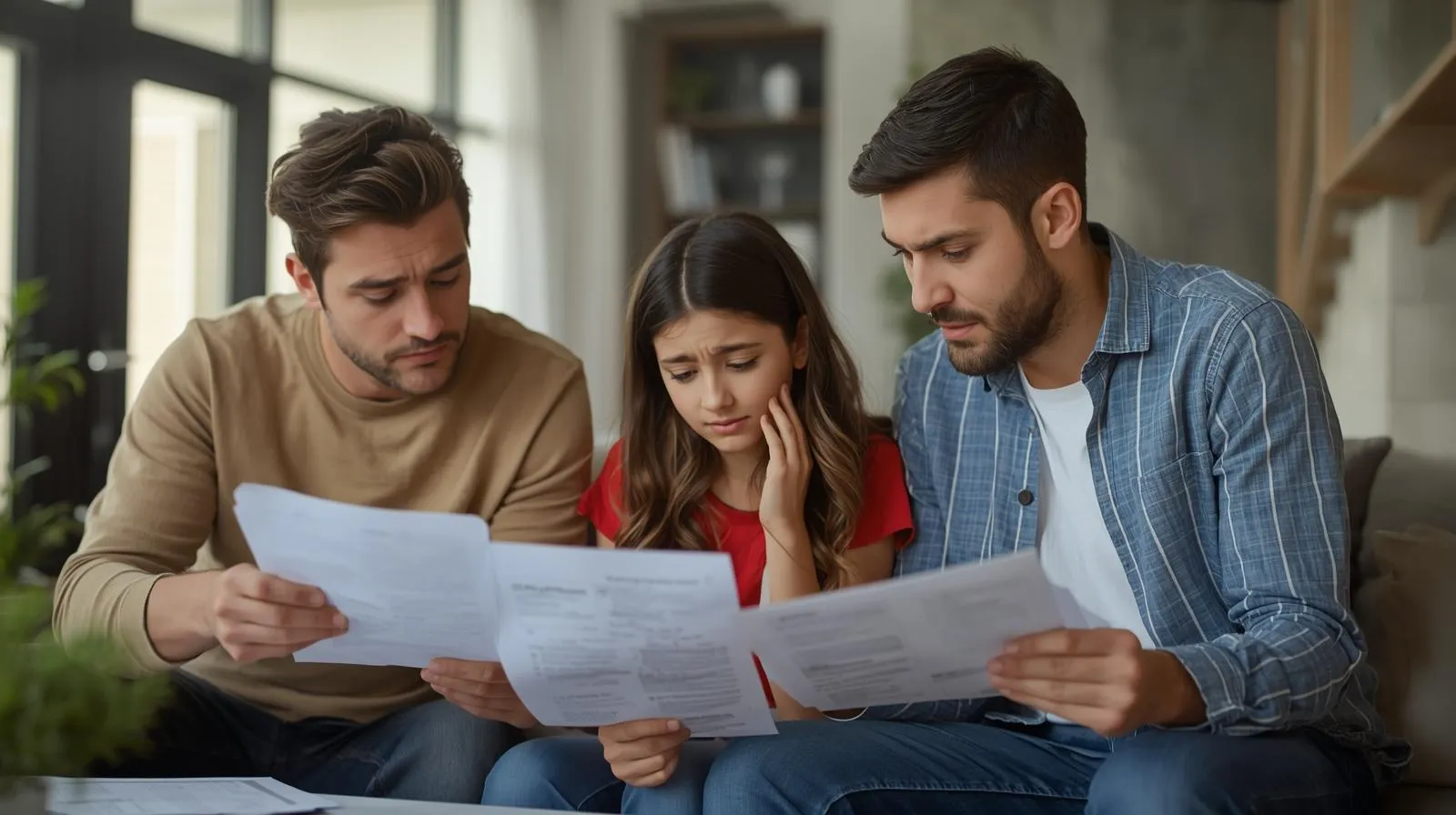 real_estate_family_challenges_latest Family reviewing probate paperwork with worried expressions โ symbolizing the stress New Jersey homeowners face when selling inherited property.